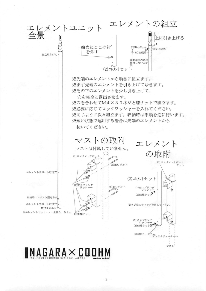 OHM-6501ATE （OHM6501ATE) 6.5mアンテナチューナーATU用エレメント3.5
